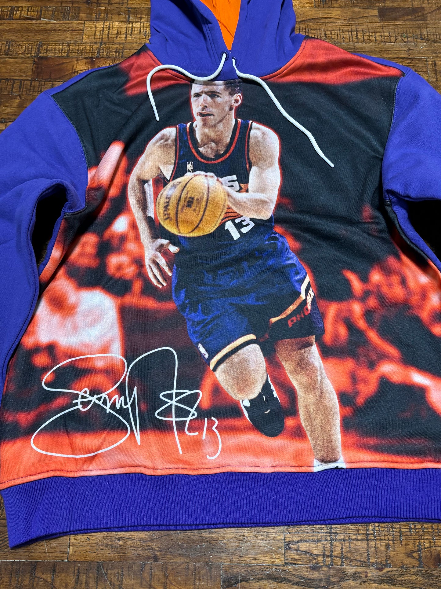 Steve Nash Phoenix Suns Mitchell & Ness NBA Retro Player Burst Face Graphic Pullover Hoodie Sweat Shirt Purple Mens L Large New NWOT