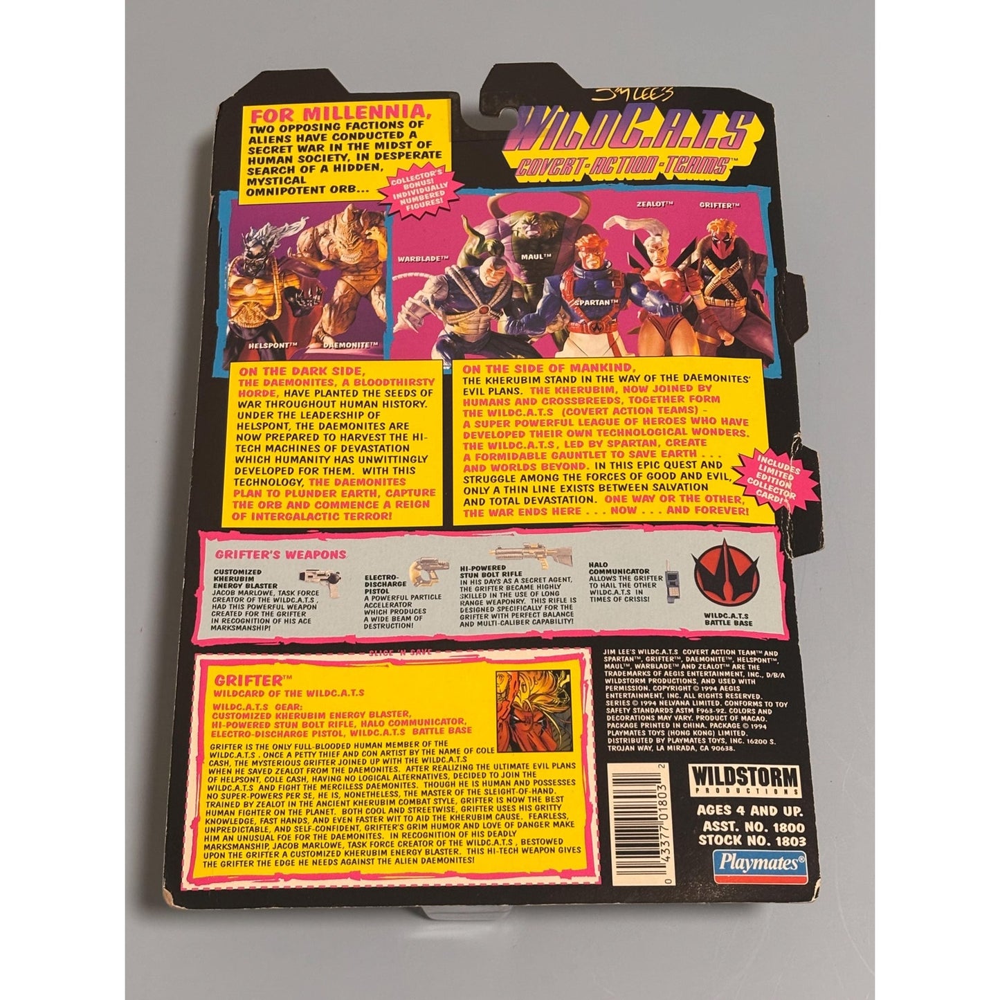 1994 Playmates Jim Lee’s Wild C.A.T.S GRIFTER Action Figure w/Collector card