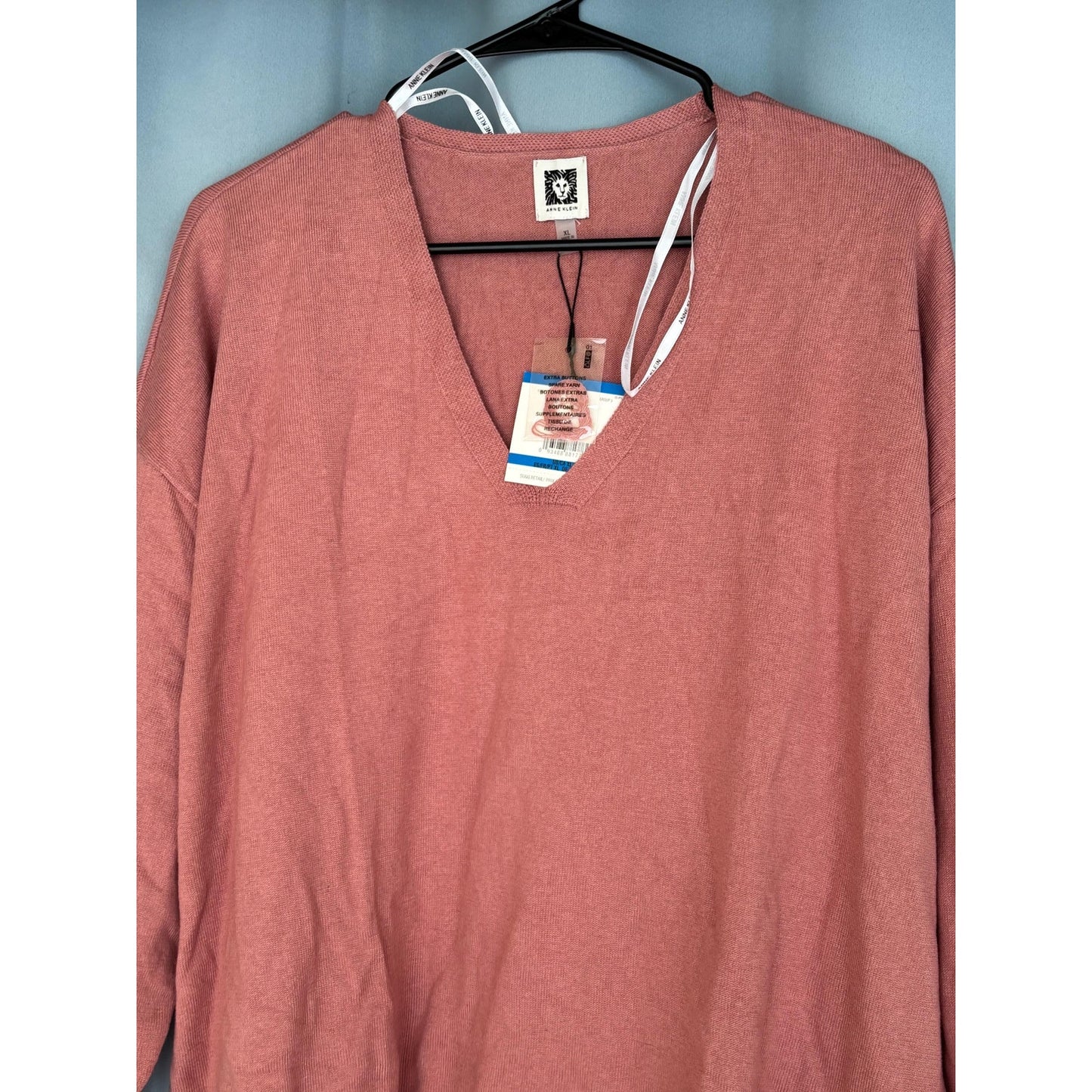 Anne Klein Red Ribbed Ansie V-Neck Sweater Long Sleeve NWT XL