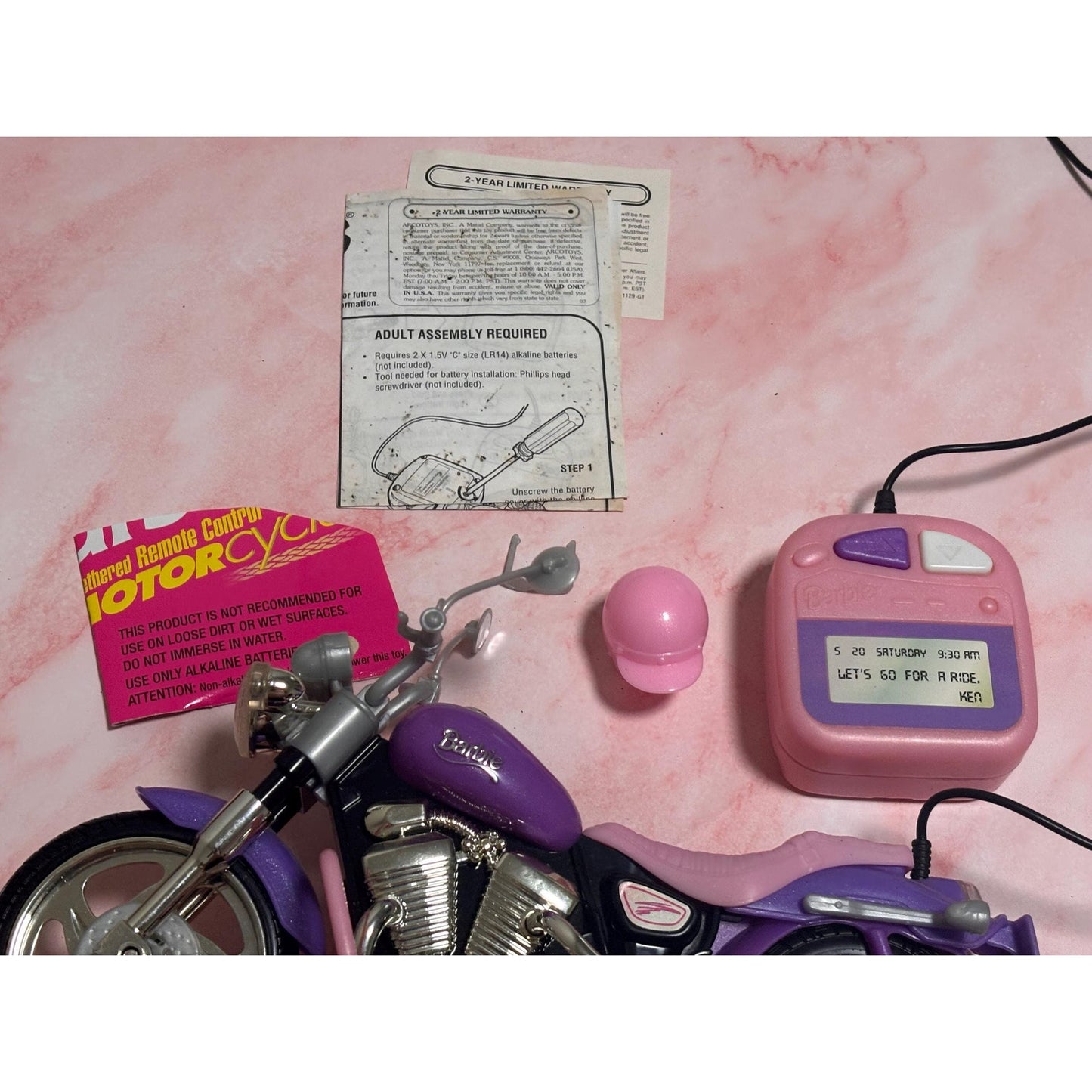 Vtg Mattel Barbie Tethered Remote Control Motorcycle 1998 Vintage 67327