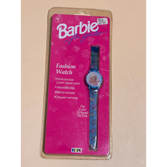 Vintage 1995 Rare Barbie Fashion Watch Flip Top Cover Mattel Multi Function Blue