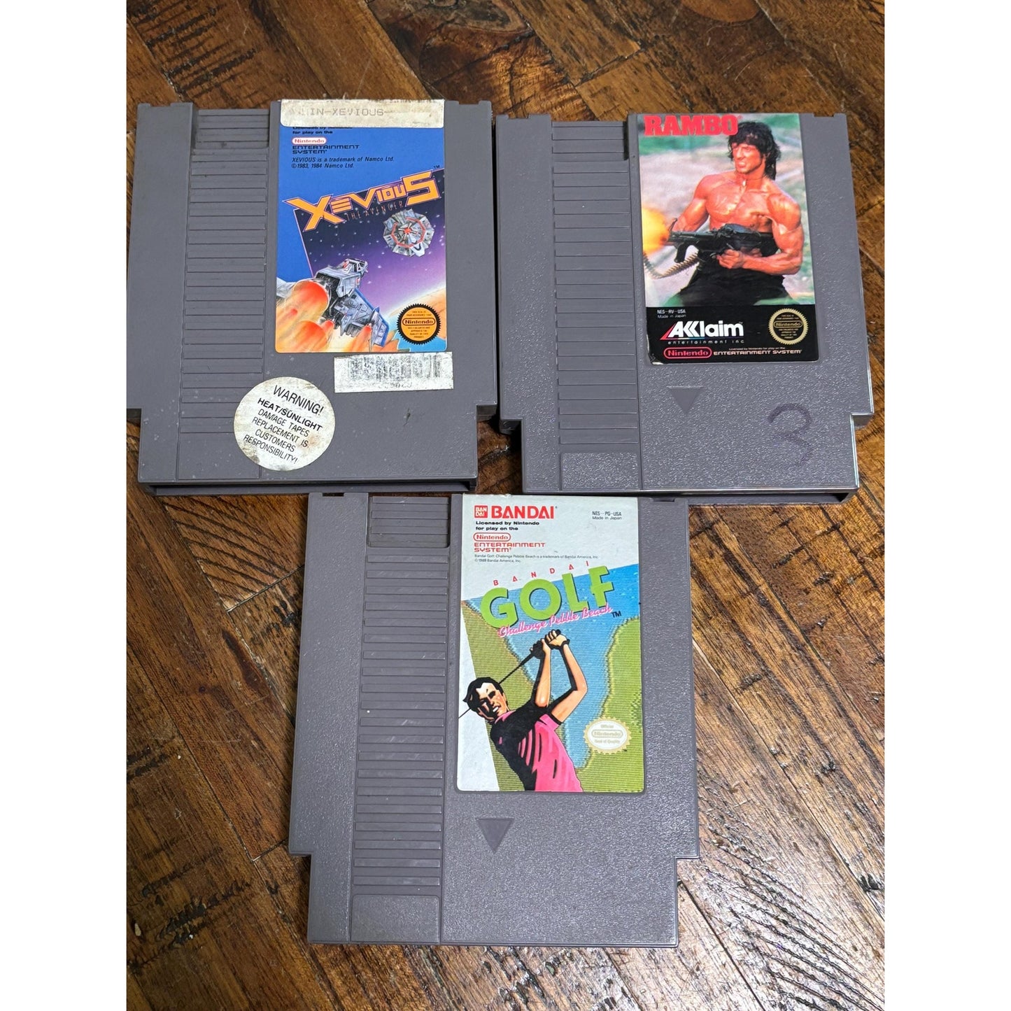 Lot of 3 Nintendo NES Golf Pebble Beach Rambo Xevious the Avenger