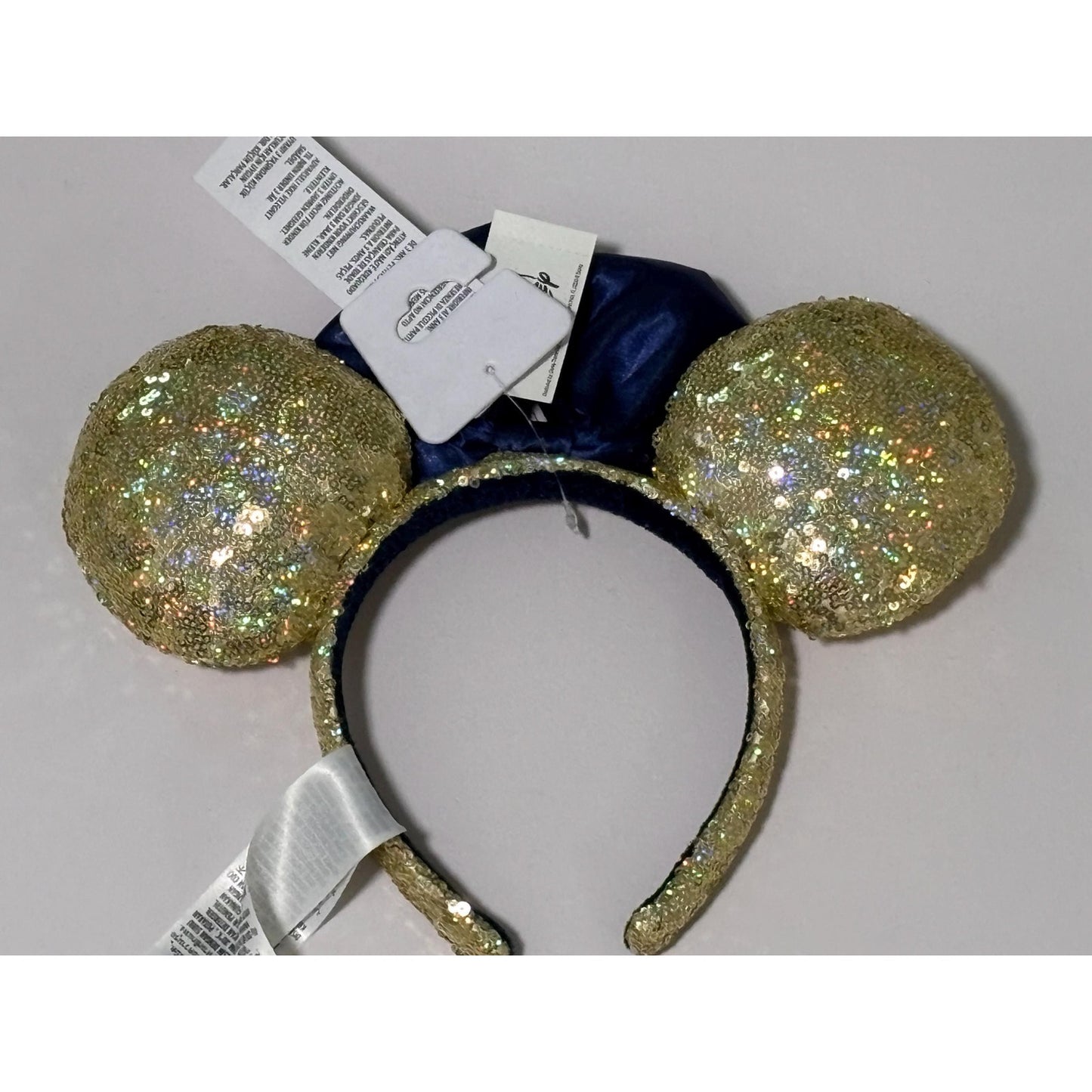 Disney Parks WDW 50th Anniversary Gold Sequin Blue Bow Ears Headband 2022