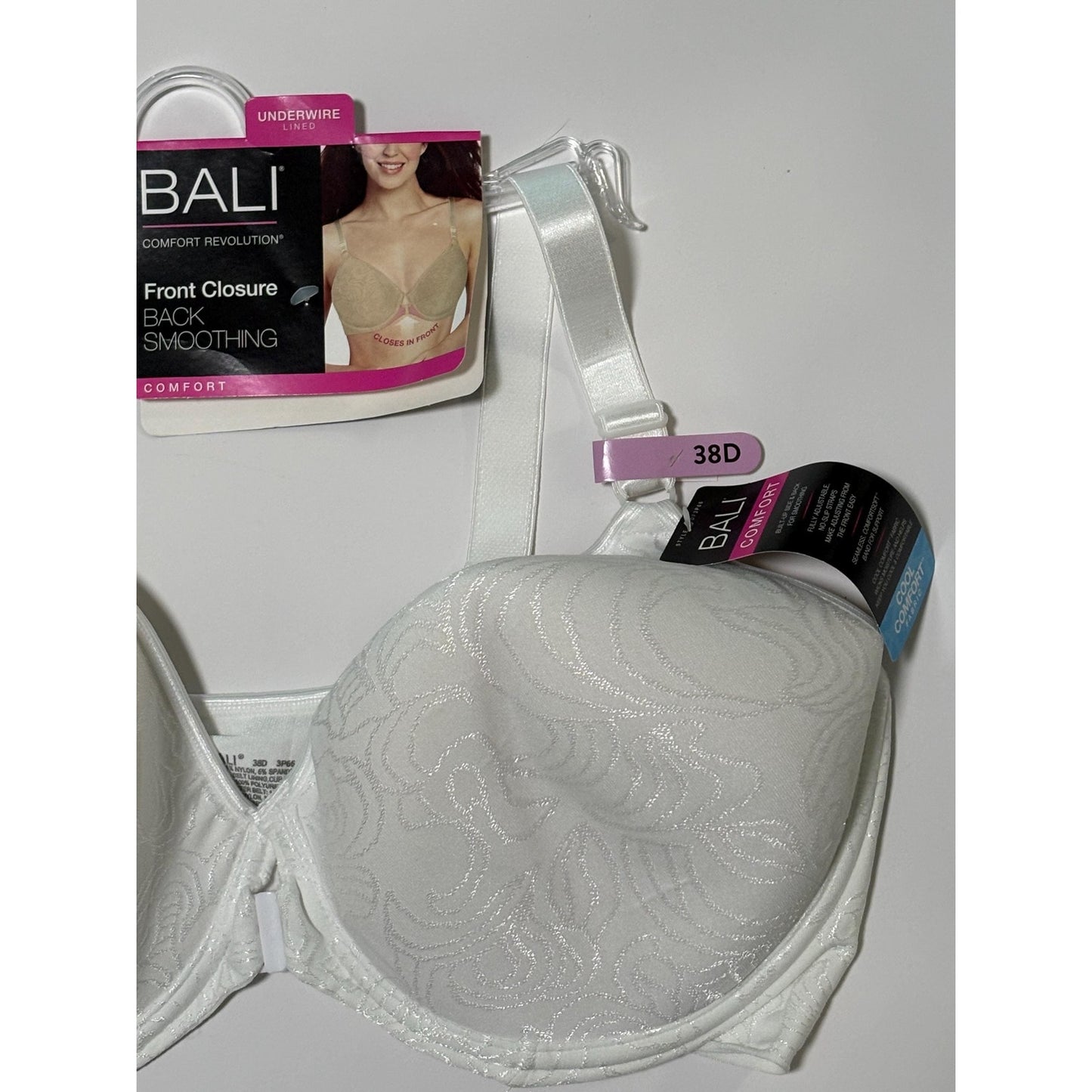 Bali bra Front Closure 38D underwire style 3P66 Comfort white NWT
