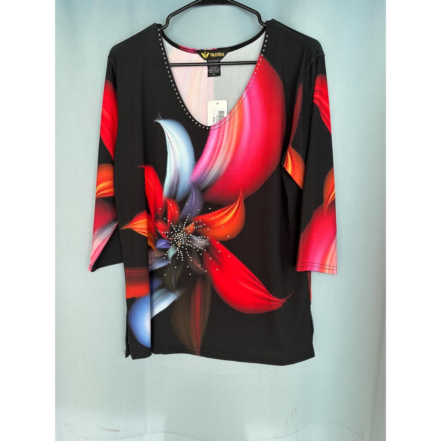 Valentina PH-22876 Multi Floral Star Top Blouse Shirt Medium New