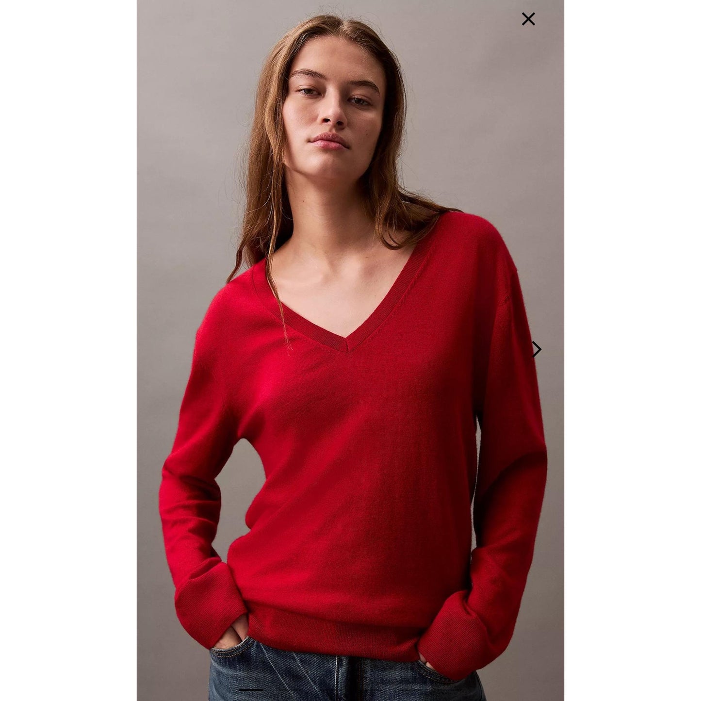 Calvin Klein Scarlet Extra Fine Merino Blend V-Neck Sweater NWT XL