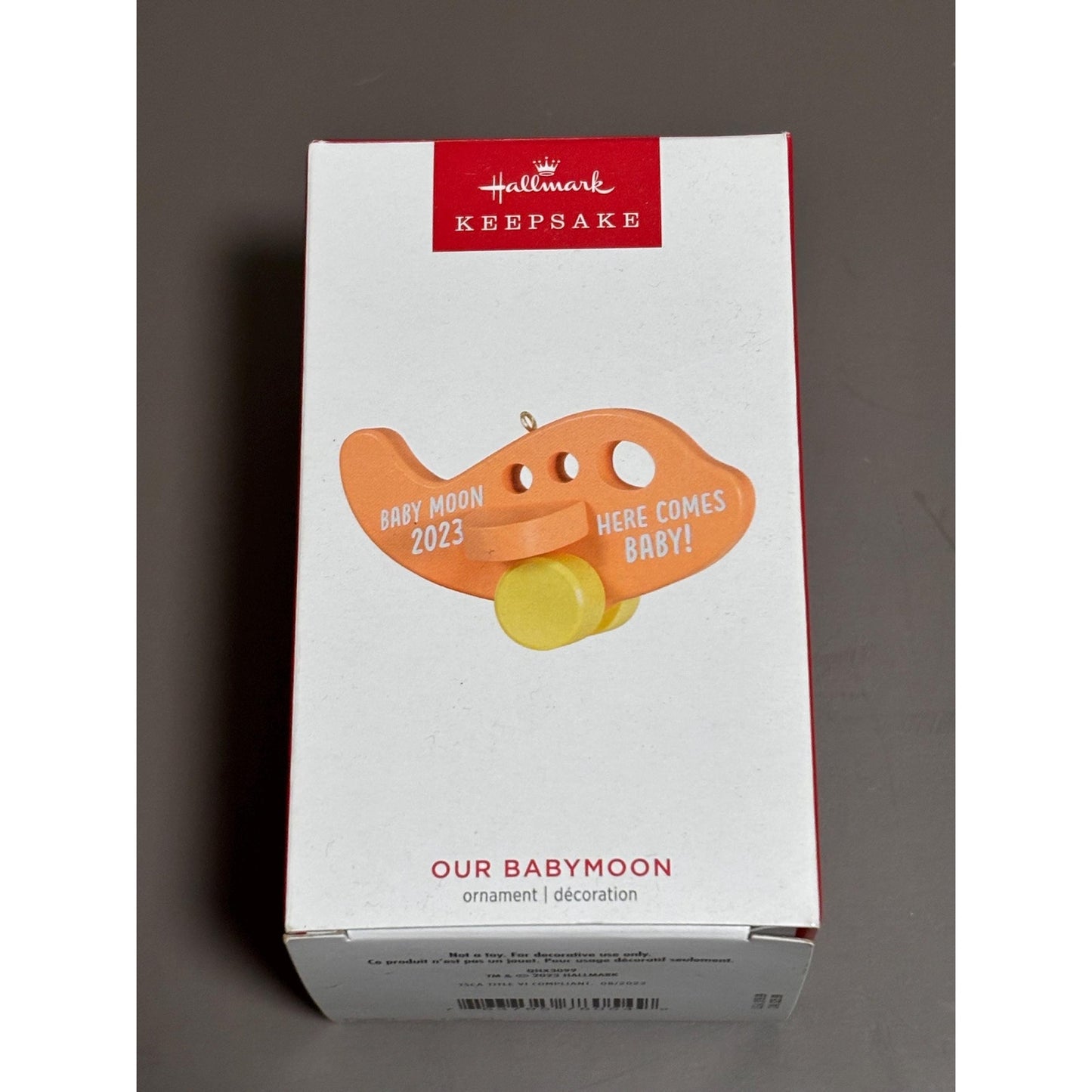 2023 Hallmark OUR BABYMOON Baby Wood Airplane Keepsake Christmas Ornament
