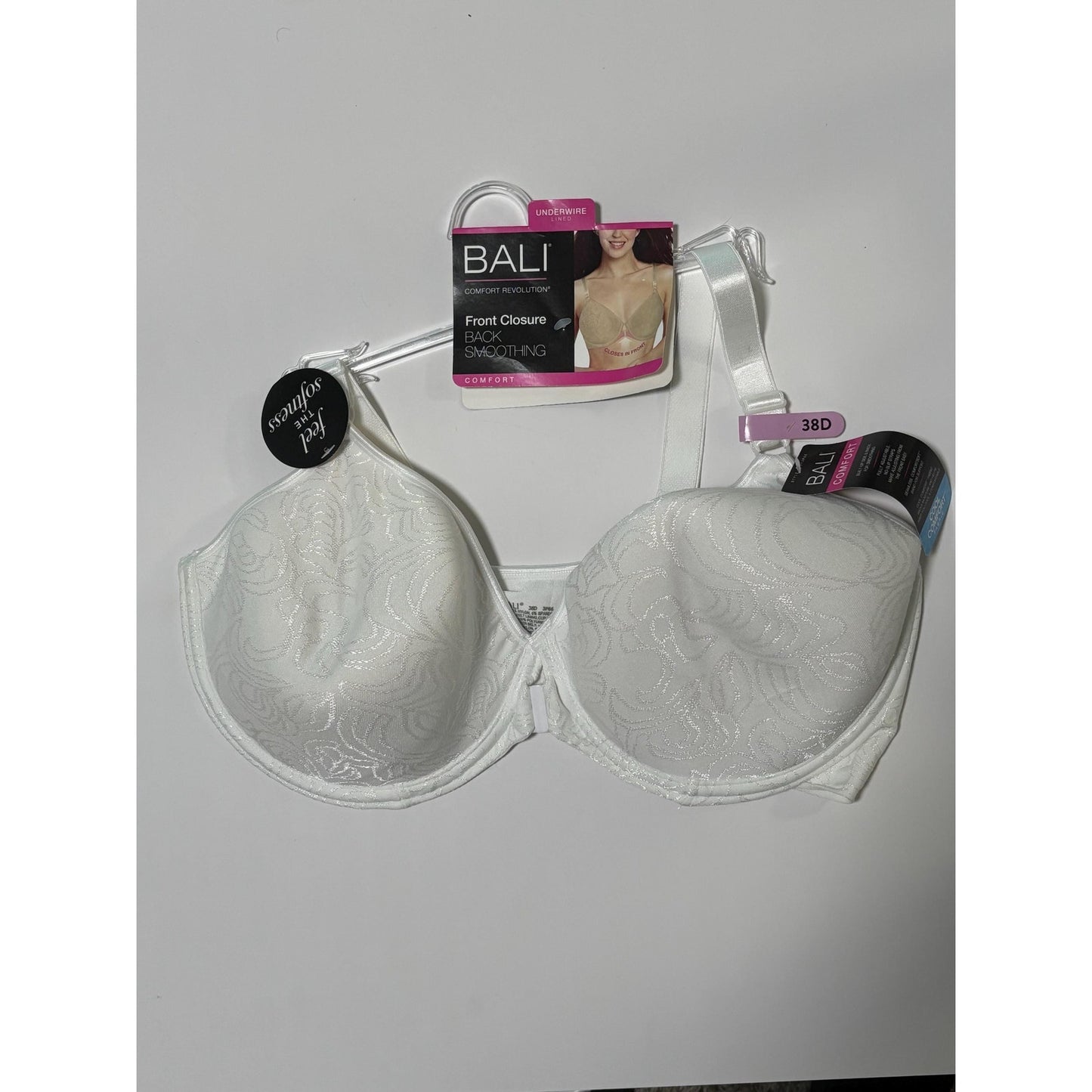 Bali bra Front Closure 38D underwire style 3P66 Comfort white NWT