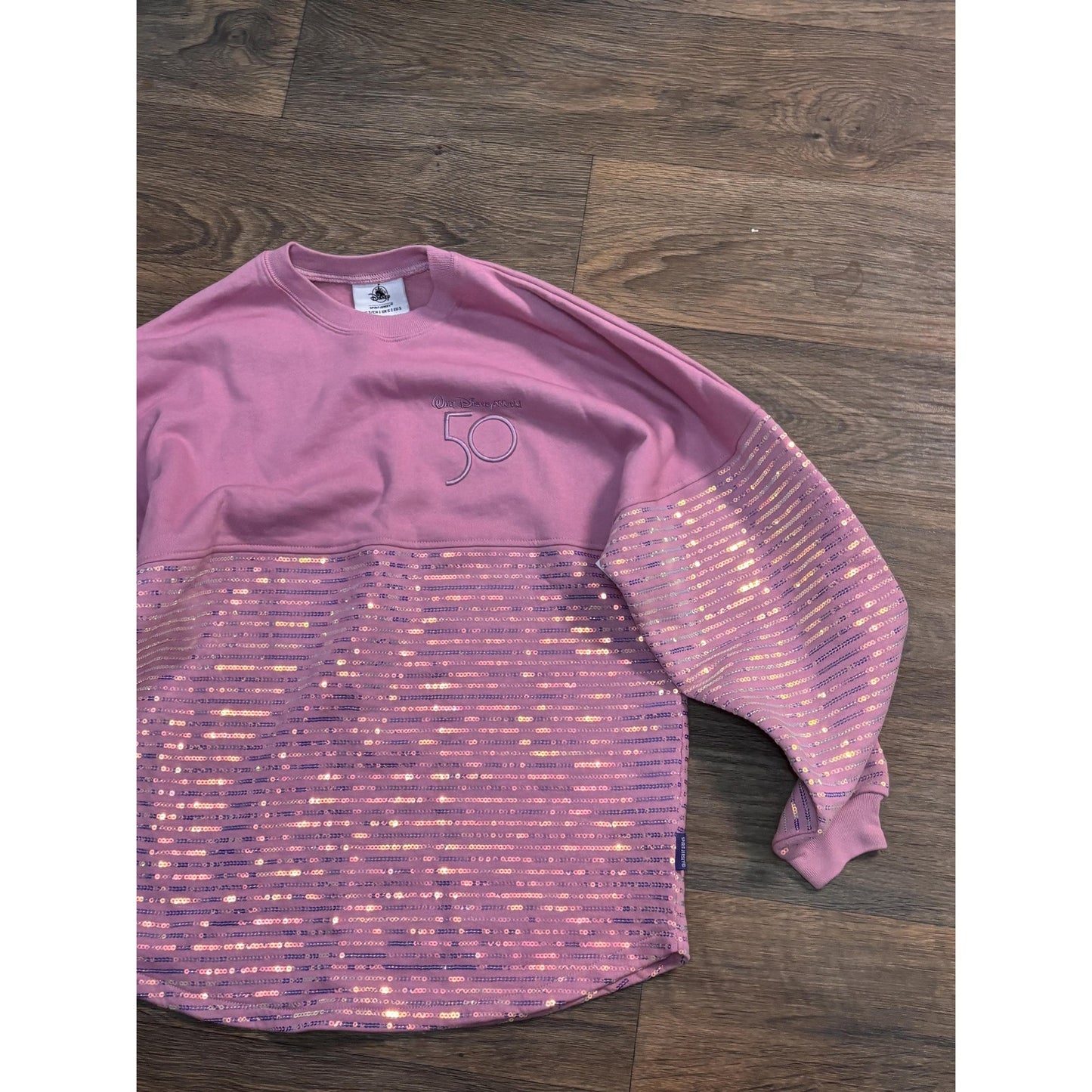 DisneyParks WDW 50th Anniversary Pink Iridescent Sequin Spirit Jersey M Adult