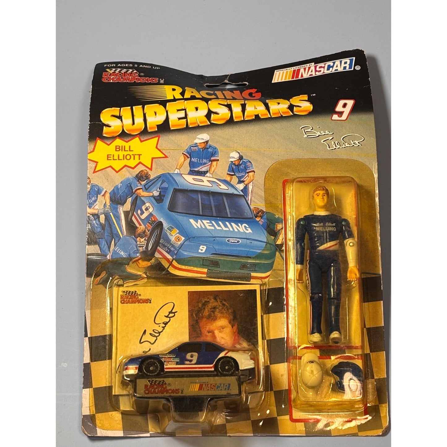 91' Racing Champions Inc NASCAR Superstars #9 Bill Elliot Figure & Diecast Car