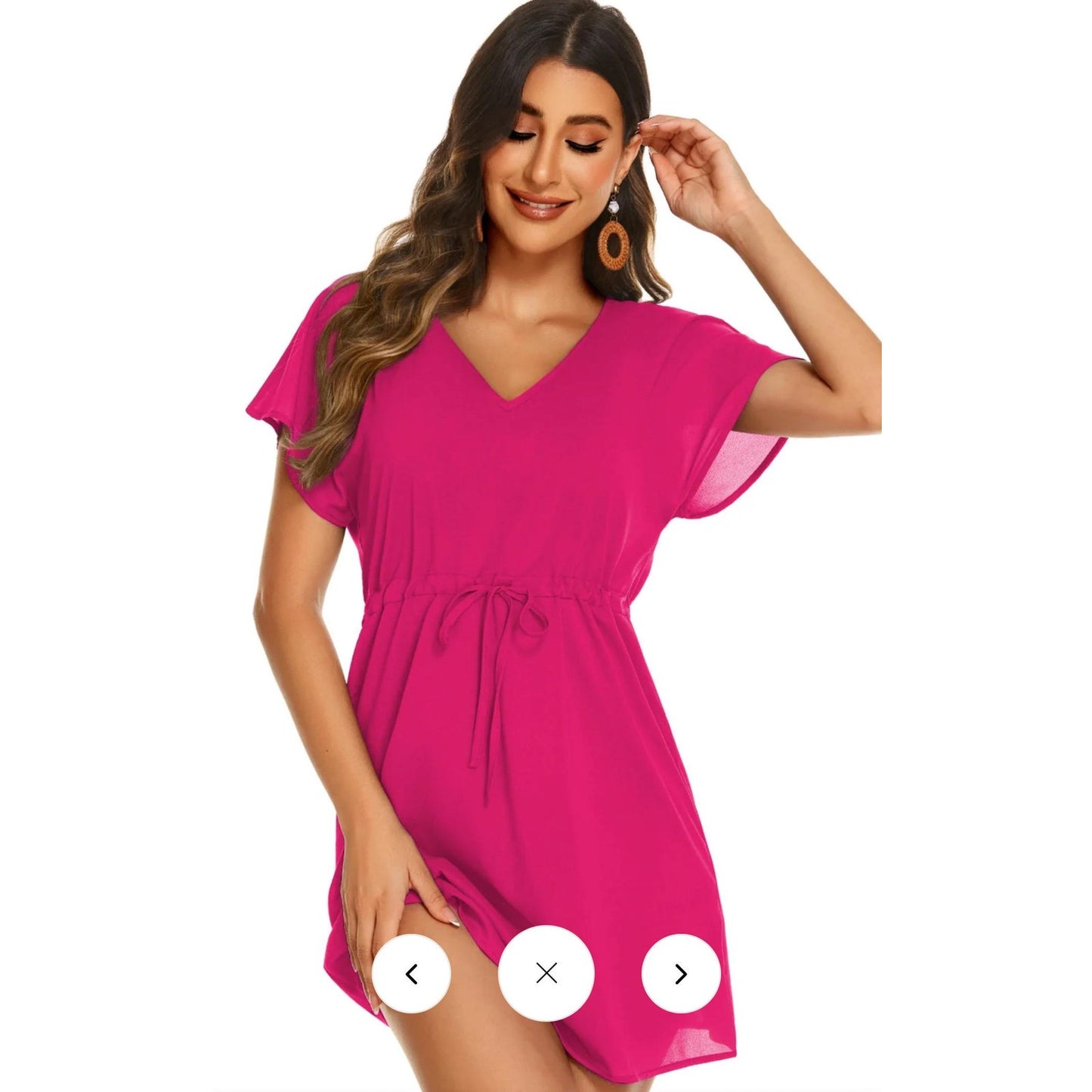 Ekouaer Womens Swimsuit Coverup V Neck Beach Bathing Tie Waist Dress Pink L NWT