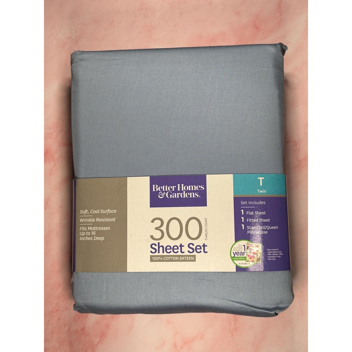 New Better Homes & Garden 300 Thread Count Twin Sheet Set 100 Cotton Sateen