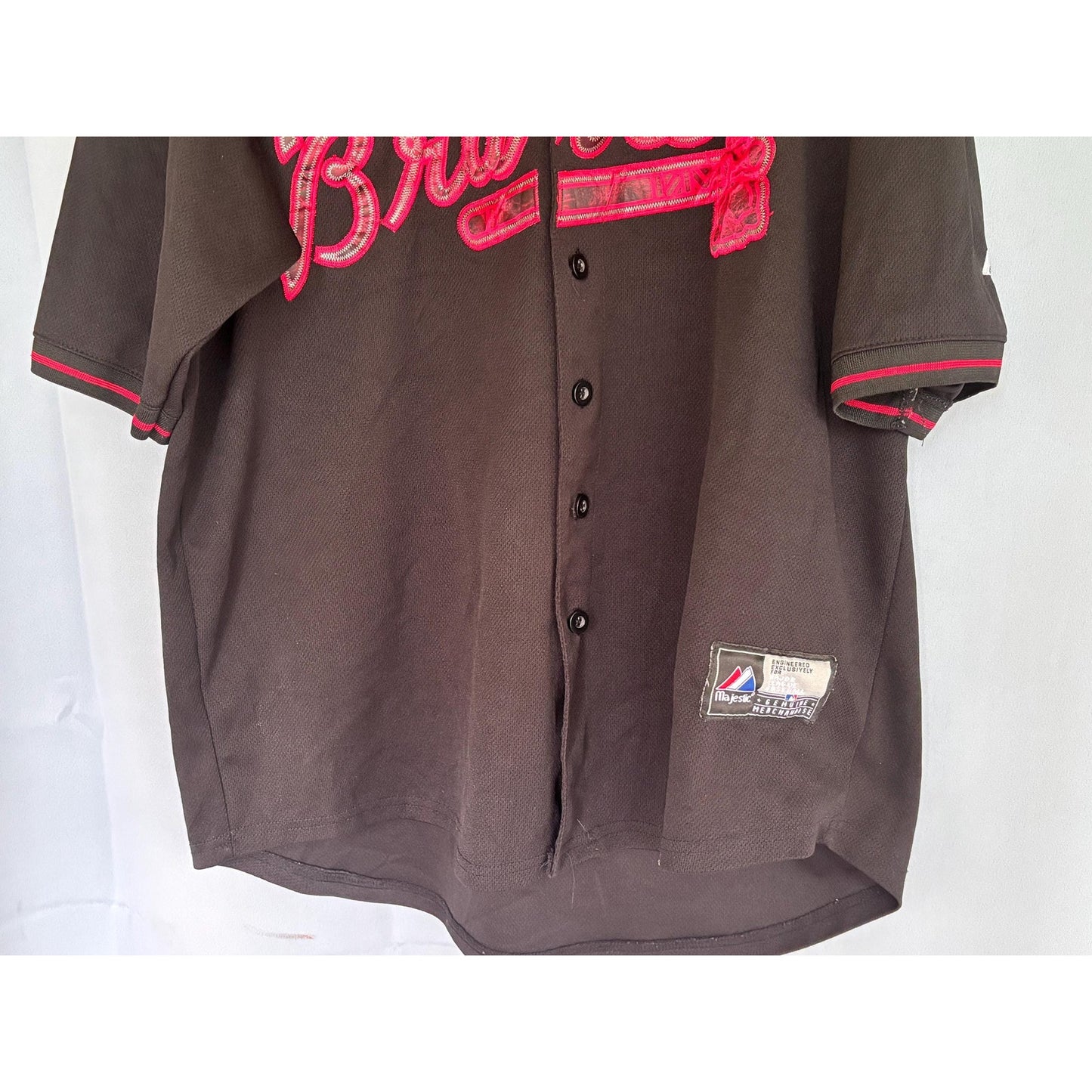Vintage Atlanta Braves Baseball Jersey Majestic USA Made Mens Dark Red Black