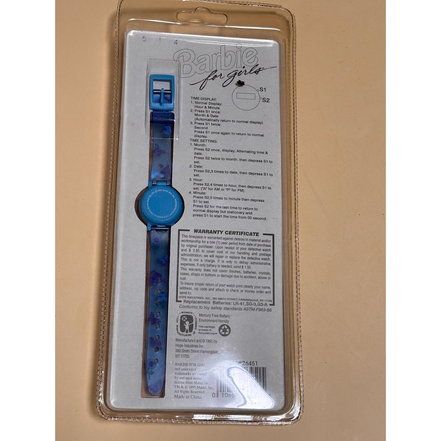 Vintage 1995 Rare Barbie Fashion Watch Flip Top Cover Mattel Multi Function Blue