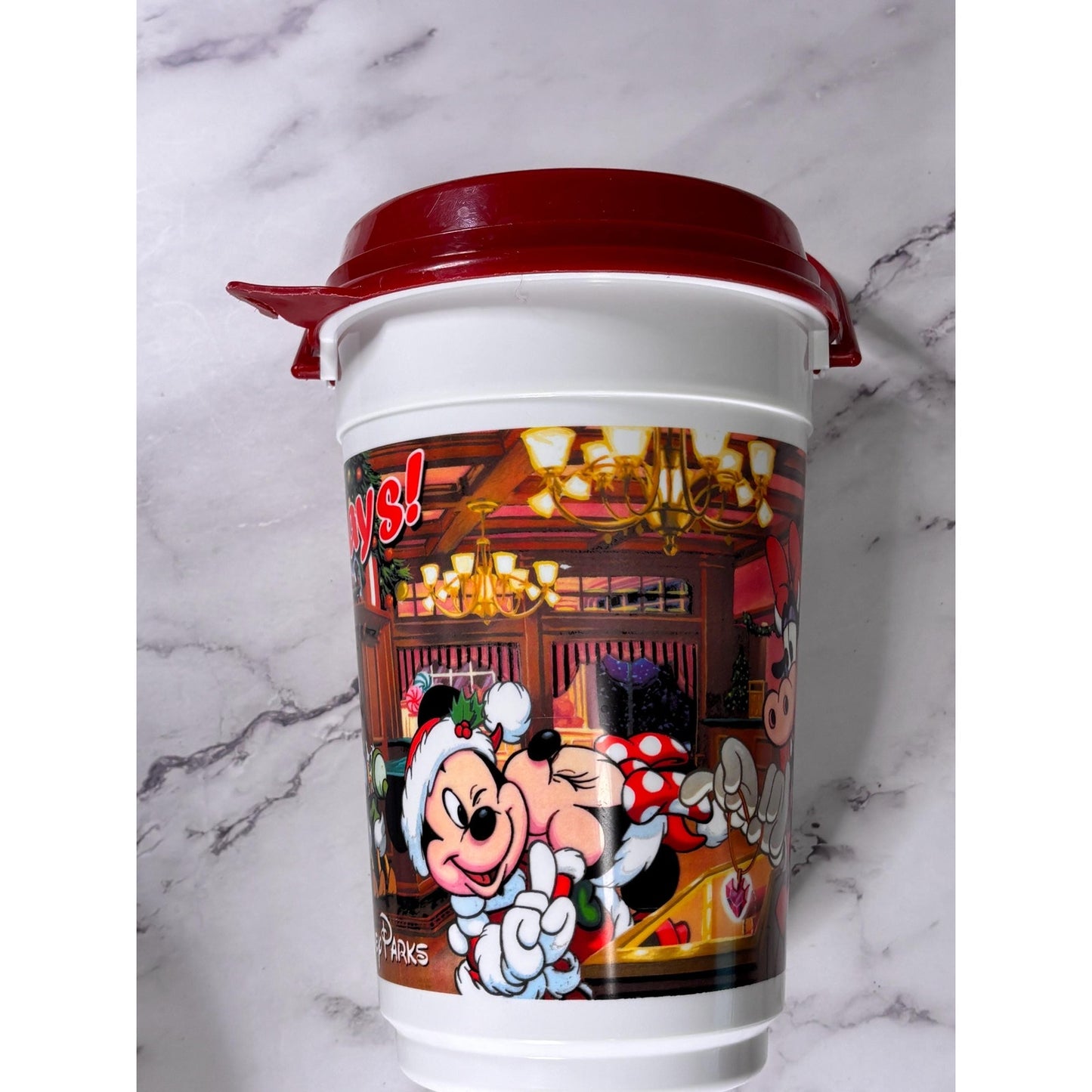 Vtg Disney Parks Happy Holidays Popcorn Bucket 1992 1993 Mickey Minnie Goofy