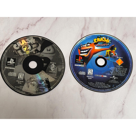 Lot of 2 Play Station 1 PS1 Crash Bandicoot Games Warped Cortex Strikes Back 2