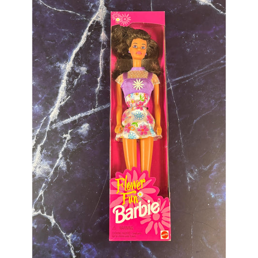 Vintage 1996 Flower Fun Barbie Brunette Doll Purple Mattel #16065 New Teresa