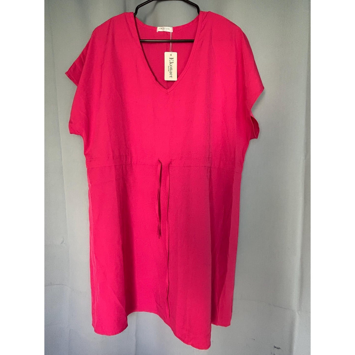 Ekouaer Womens Swimsuit Coverup V Neck Beach Bathing Tie Waist Dress Pink L NWT