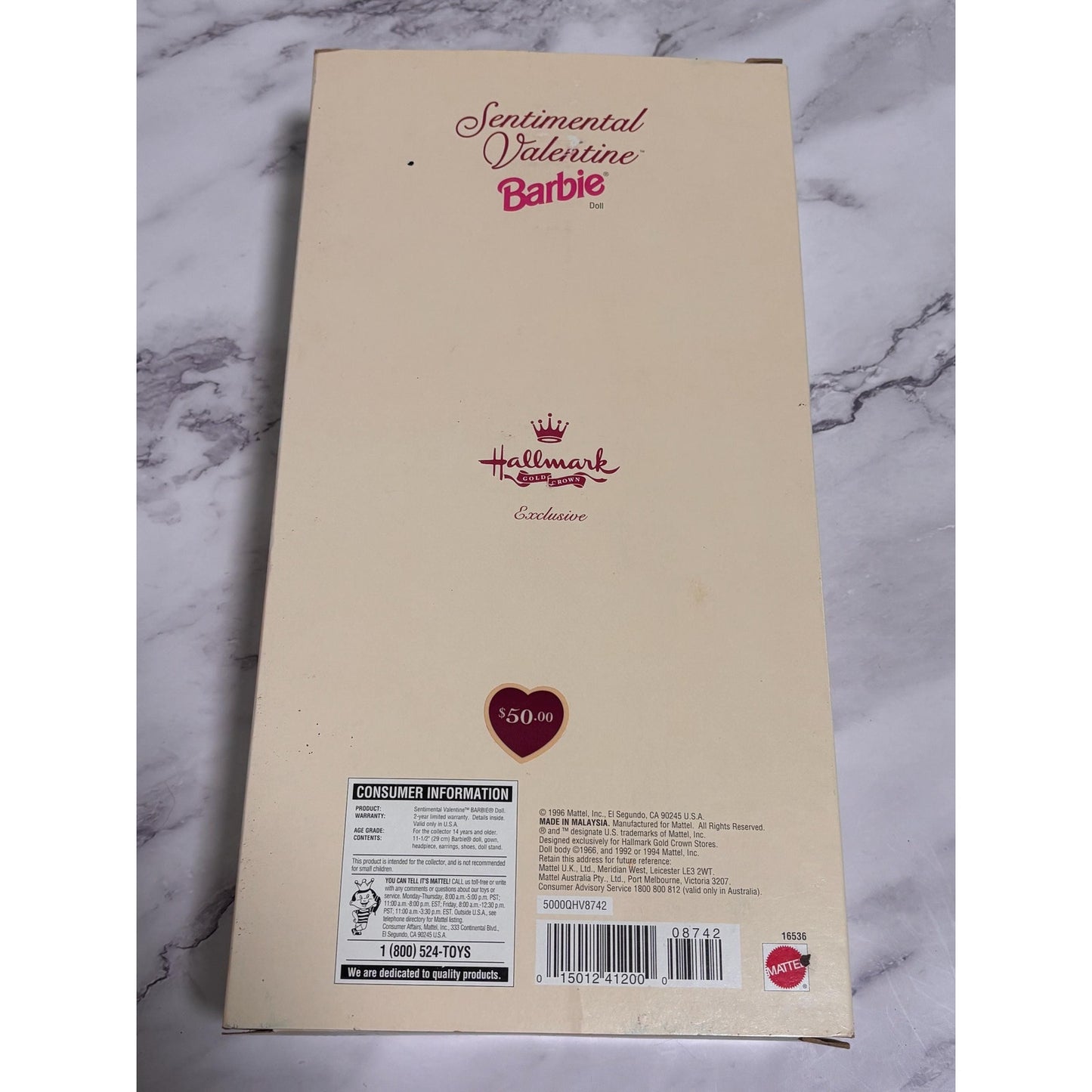 Sentimental Valentine Barbie Doll 1996 Hallmark Exclusive Mattel 16536