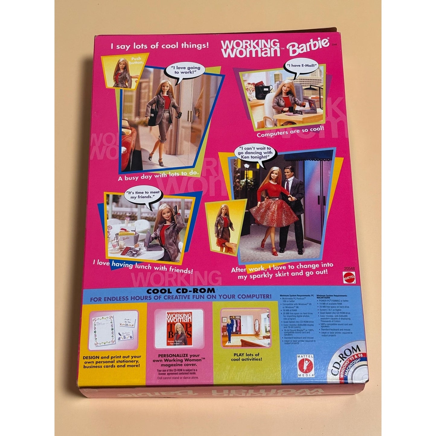 1999 Vintage Working Woman Mattel Talking Barbie Doll With CD-Rom New 20548