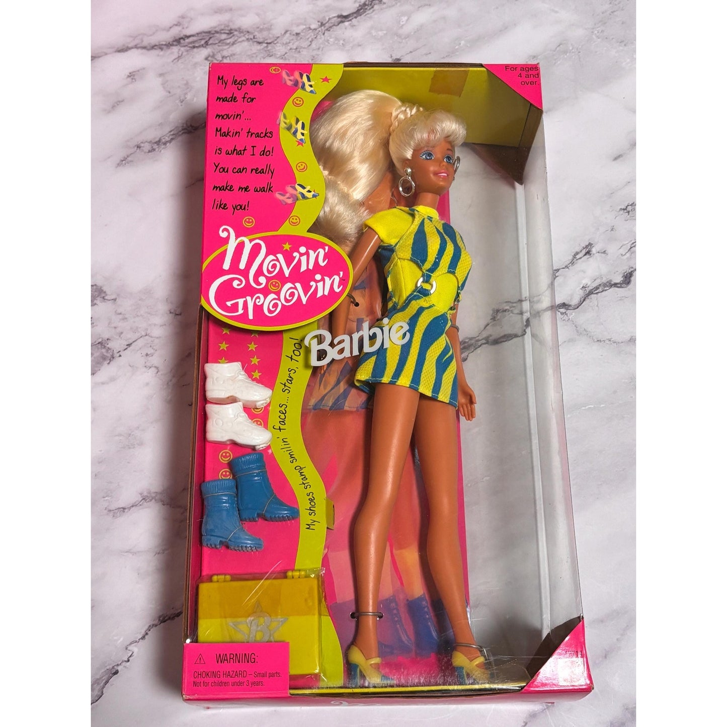 Vintage 1997 Movin Groovin Barbie NIB #17714 Mattel "Make her Walk" Stamp Shoes