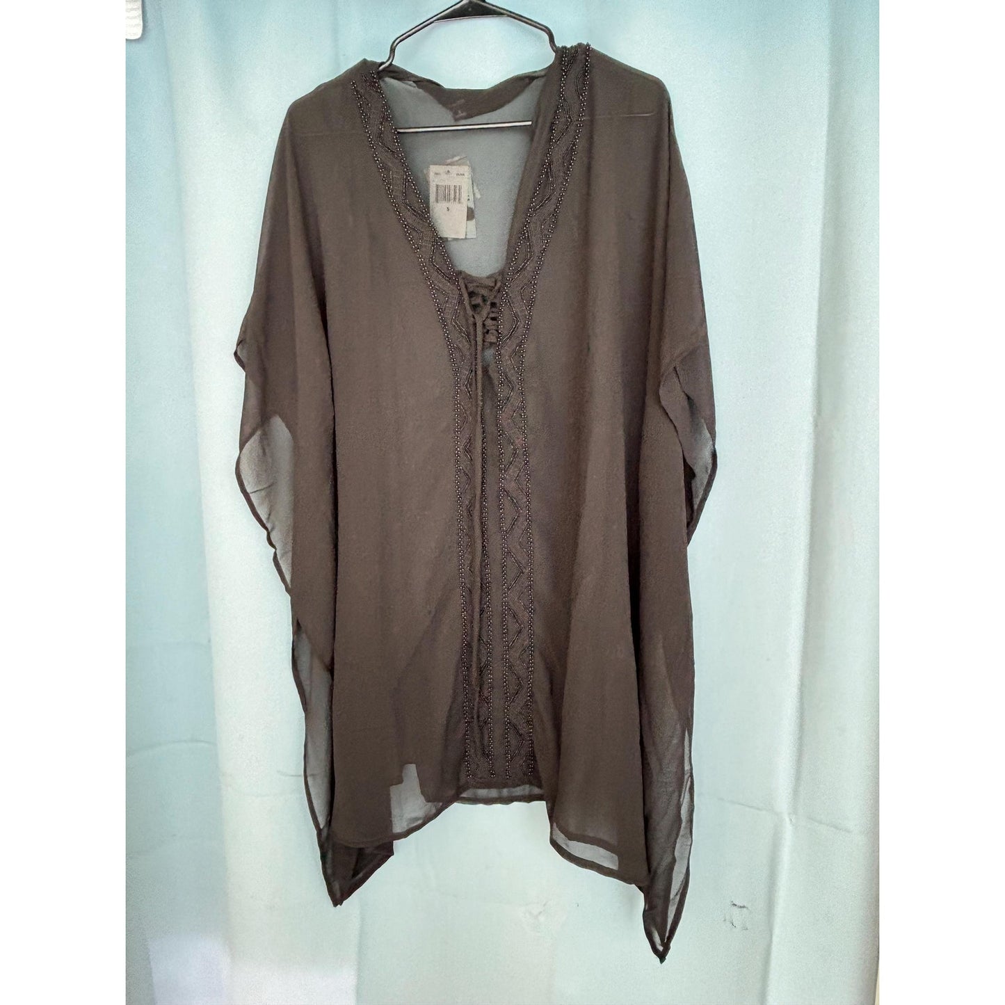 RAVIYA Crochet-Trim Cover-Up Tunic-Black Small Pool Beach S NWT
