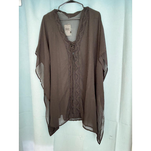 RAVIYA Crochet-Trim Cover-Up Tunic-Black Small Pool Beach S NWT