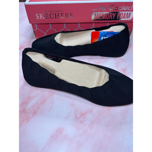 Sketchers Woman’s Cleo Bewitch Ballet Flat Black Size 6 Wide Vegan 48885W Black