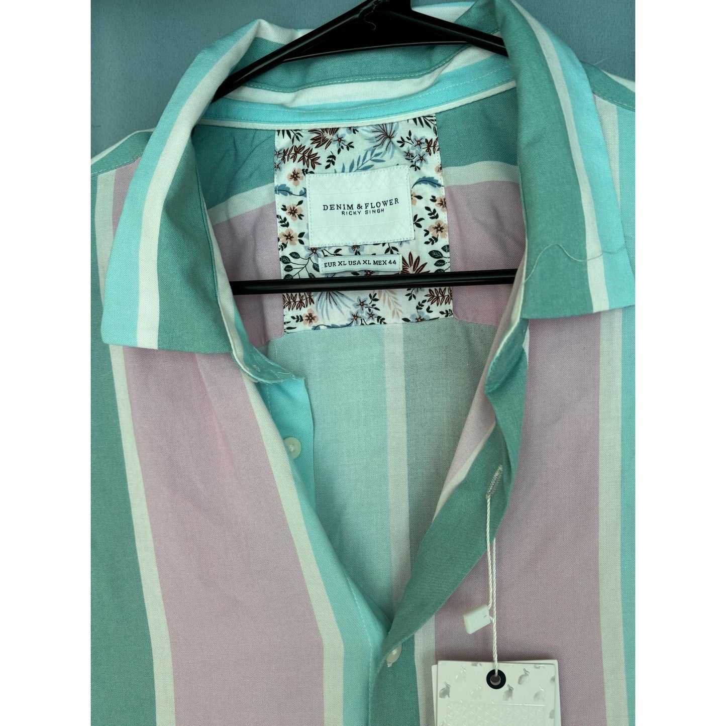 Denim & Flower Ricky Singh Top Womens Viscose Pink Blue Green Button-Up XL NWT