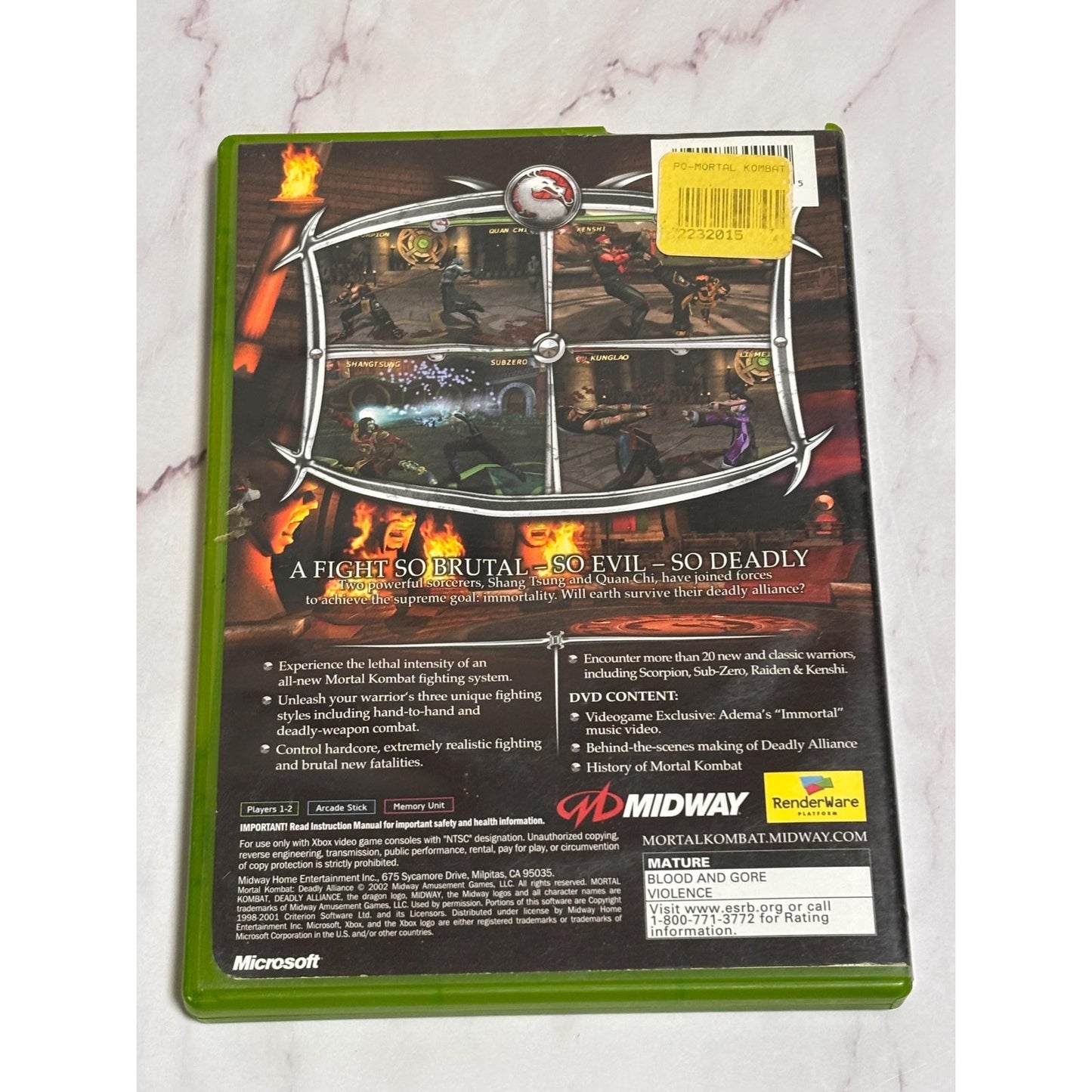 Mortal Kombat: Deadly Alliance (Xbox, 2003) Original Xbox No Manual