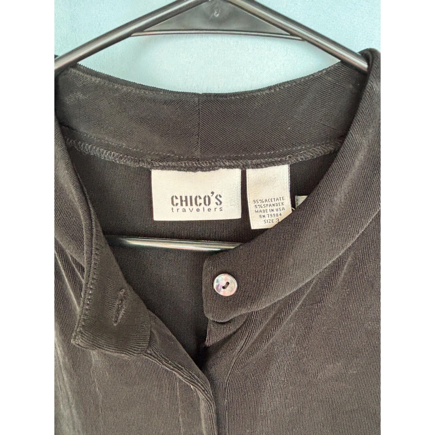 Vintage Chico's Black Travelers Size 3 Cap Sleeve Button Front SS Top Mandy NWT