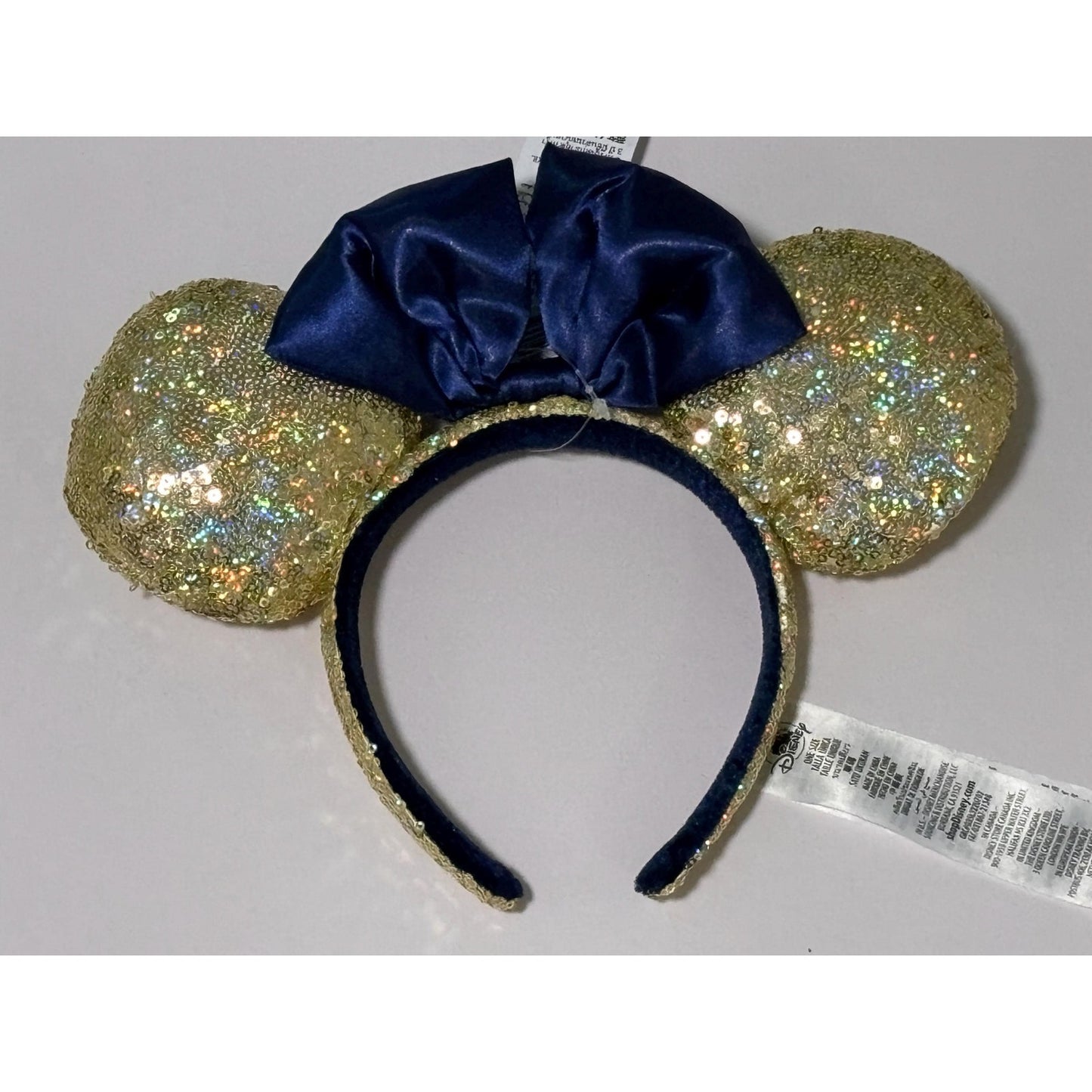Disney Parks WDW 50th Anniversary Gold Sequin Blue Bow Ears Headband 2022