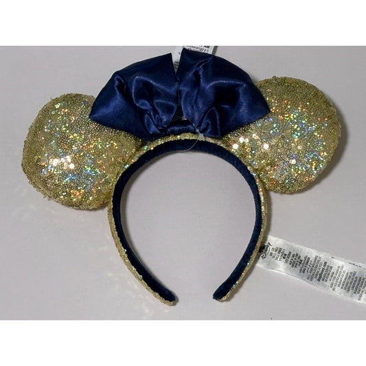 Disney Parks WDW 50th Anniversary Gold Sequin Blue Bow Ears Headband 2022