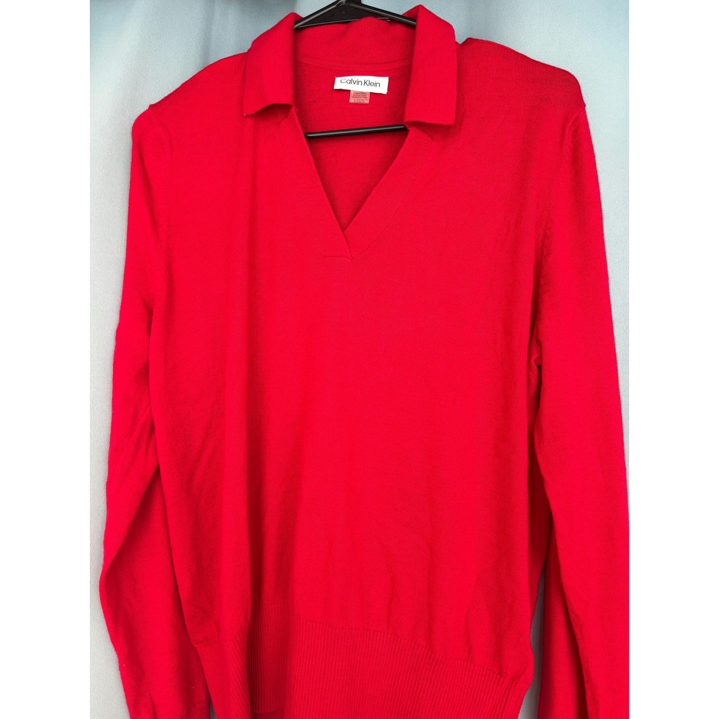 Calvin Klein Scarlet Extra Fine Merino Blend V-Neck Sweater NWT XL