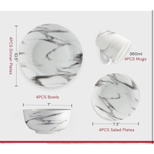 Safdie & Co. 16-Piece Coupe Dinnerware Set White Marble