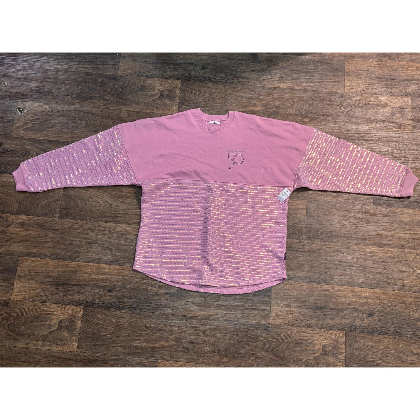 Disney Parks WDW 50th Anniversary Pink Iridescent Sequin Spirit Jersey L Adult