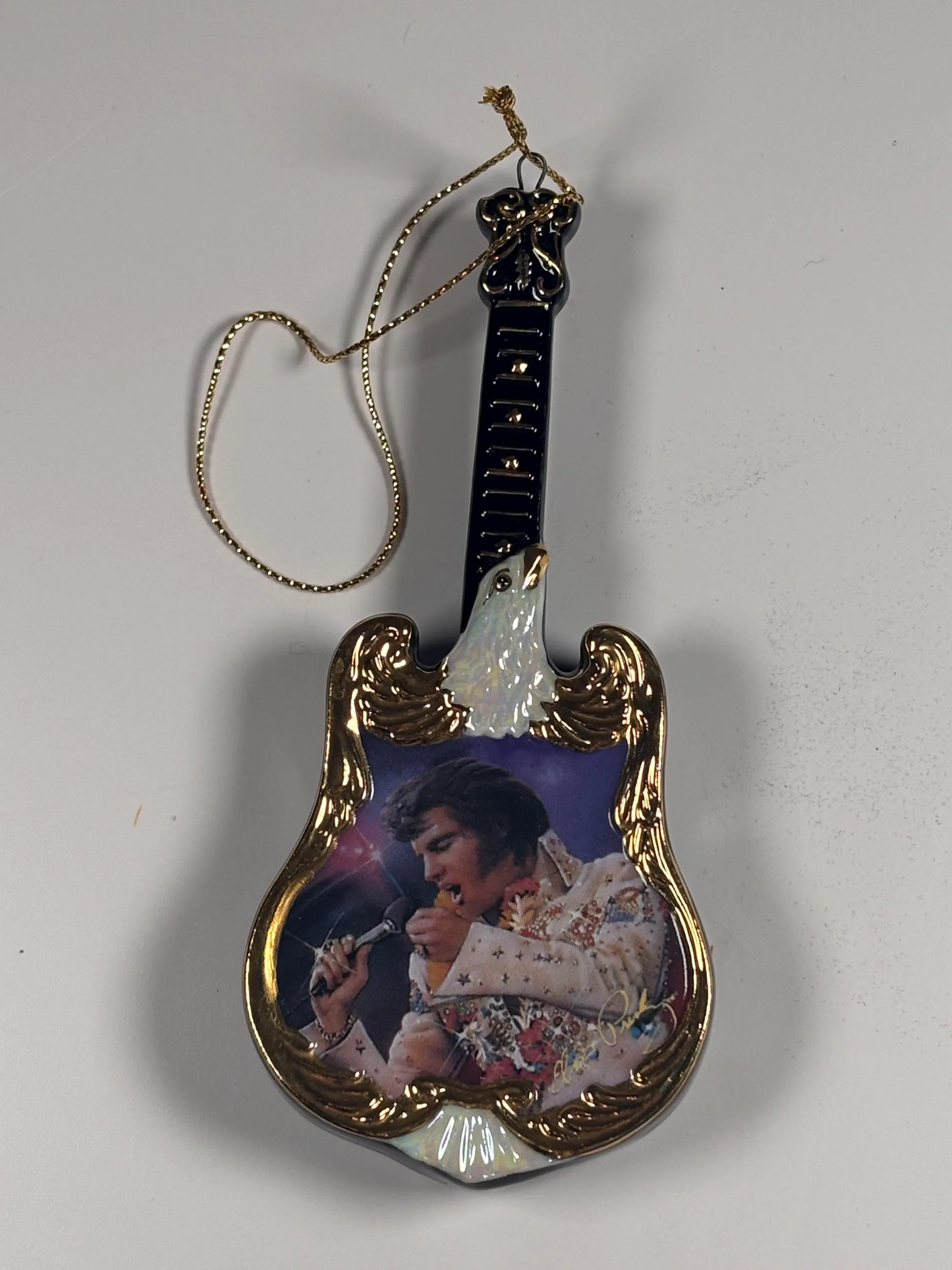 Bradford Exchange Elvis Presley Porcelain Guitar Christmas Ornament 2001 Aloha