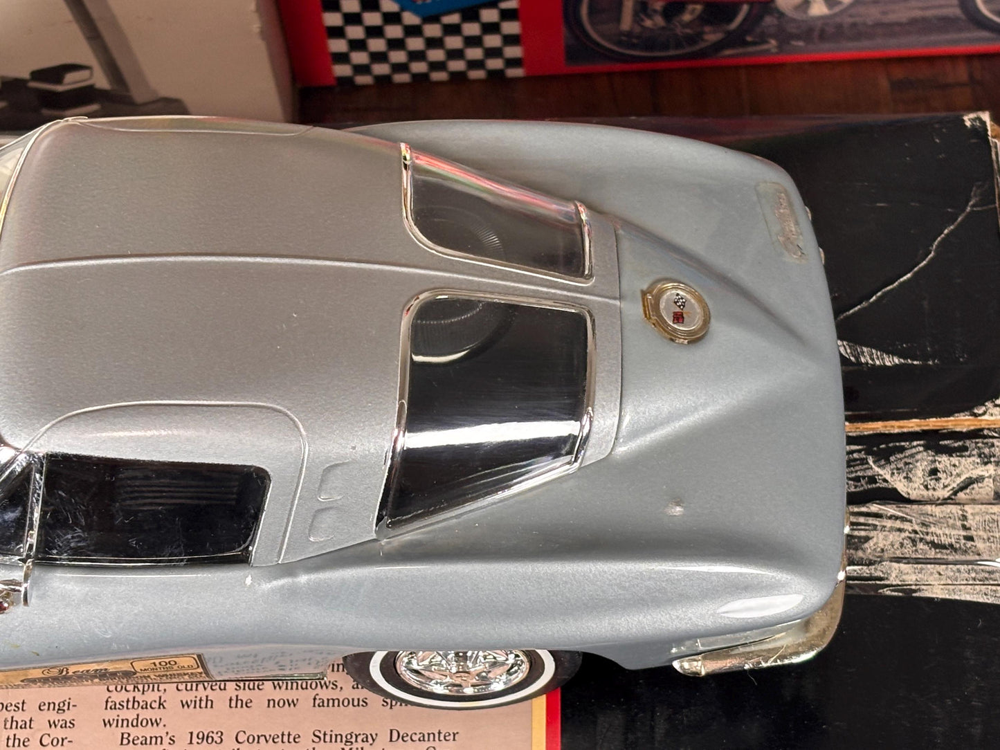 1963 Silver Corvette Stingray Decanter Jim Beam Special New York Edition Empty