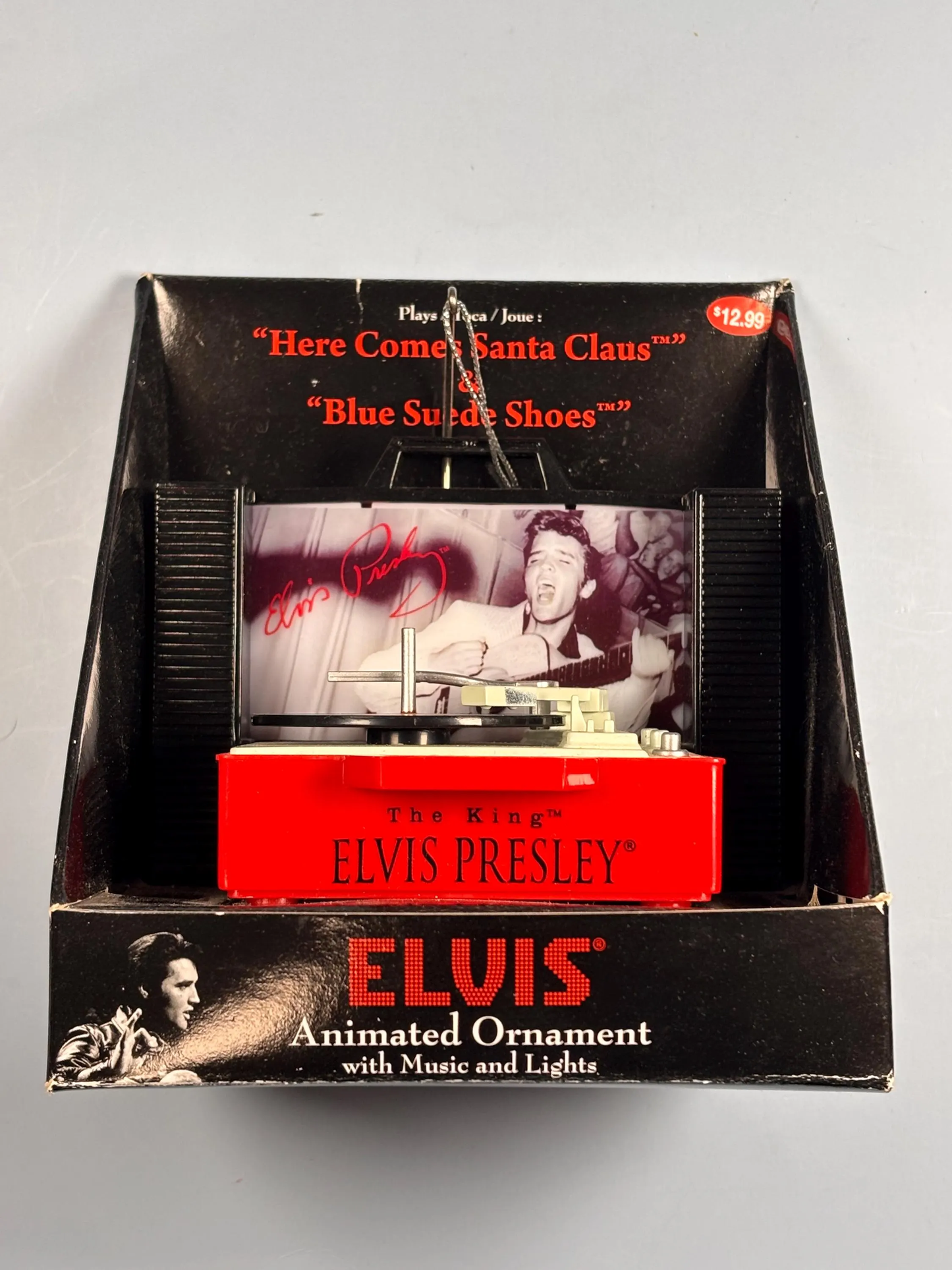 Elvis Presley Animated Christmas Ornament Record Player Music Lights 2013 New