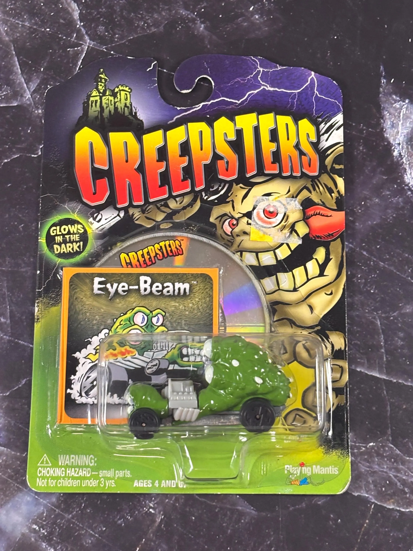 2004 Playing Mantis Creepsters Glows in the Dark Monster Head Die Cast Car New Evil Eye Beam