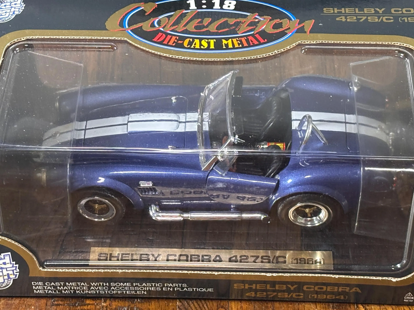 Road Tough 1964 Shelby Cobra 427 S/C Die Cast Blue & White Stripes New 1 18