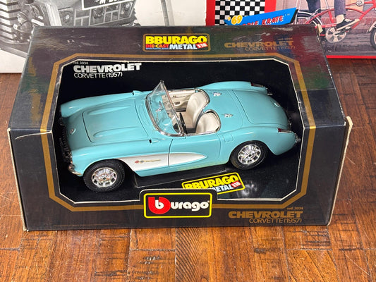 1957 Burago Chevrolet Corvette Convertible Blue 1:18 Scale C1 Chevy Vette New