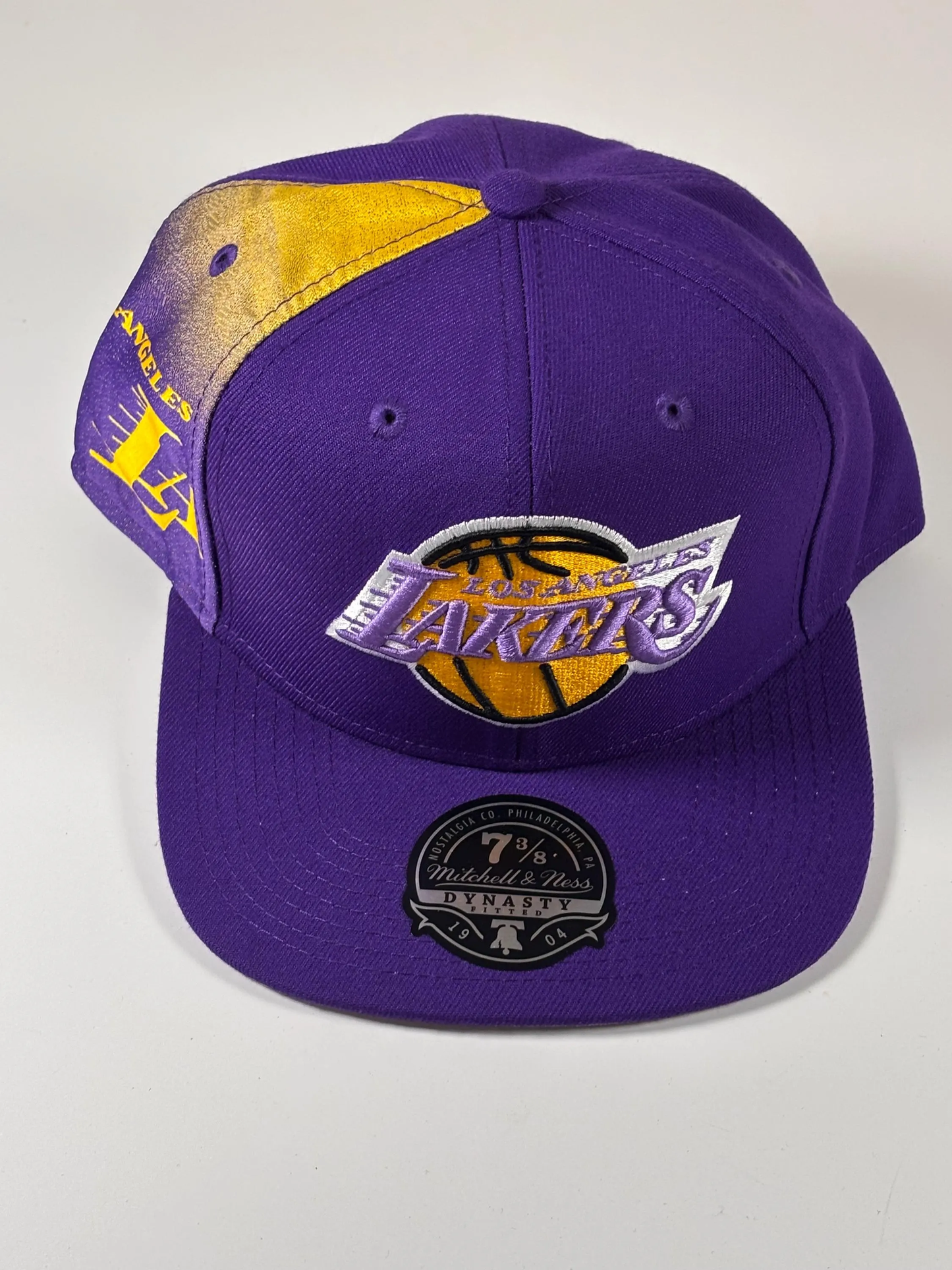 Mitchell & Ness LA Los Angeles Lakers Gold Purple Fitted Hat Cap 7 3/8 New NBA