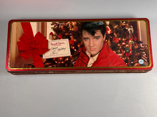 Elvis Presley Russell Stover Christmas Candy Tin Collectible Box 1998 Vintage 12x5”