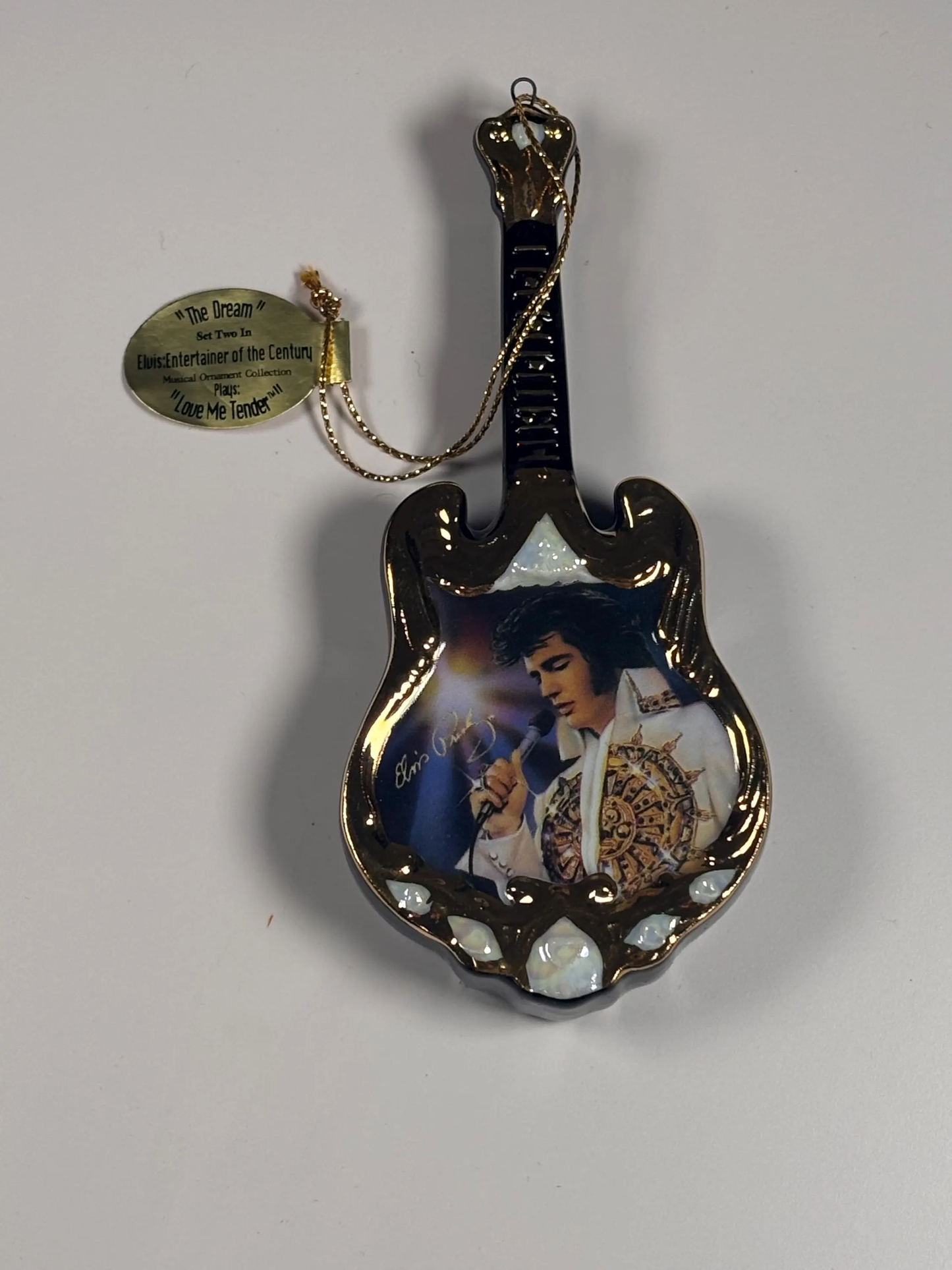 Bradford Exchange Elvis Presley Porcelain Guitar Christmas Ornament 2001 Aloha (Copy)