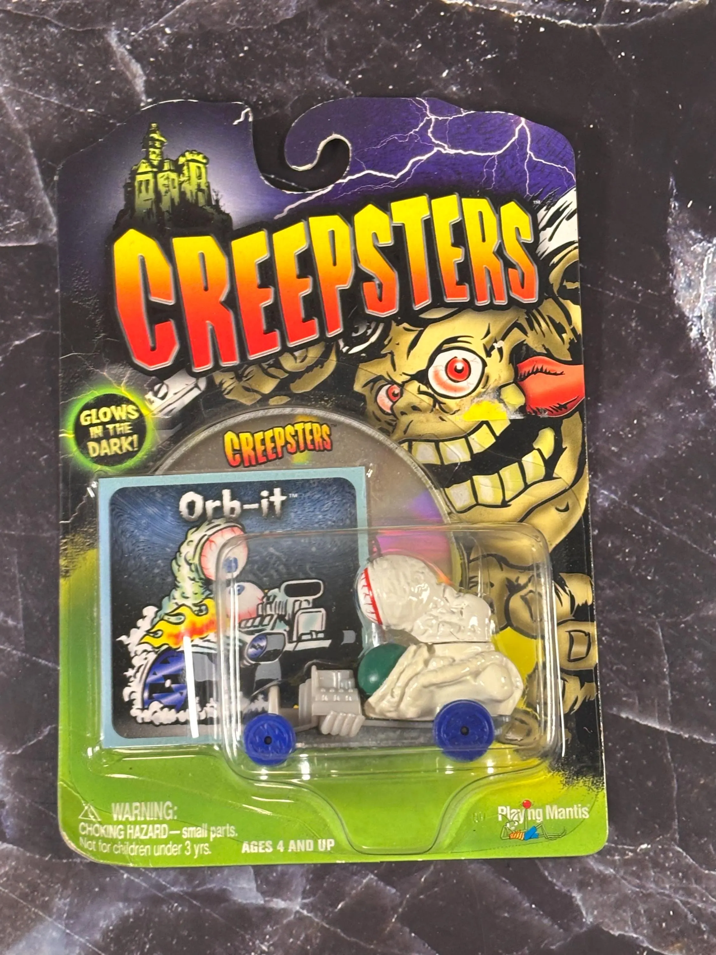 2004 Playing Mantis Creepsters Glows in the Dark Monster Head Die Cast Car New Good Orb-it