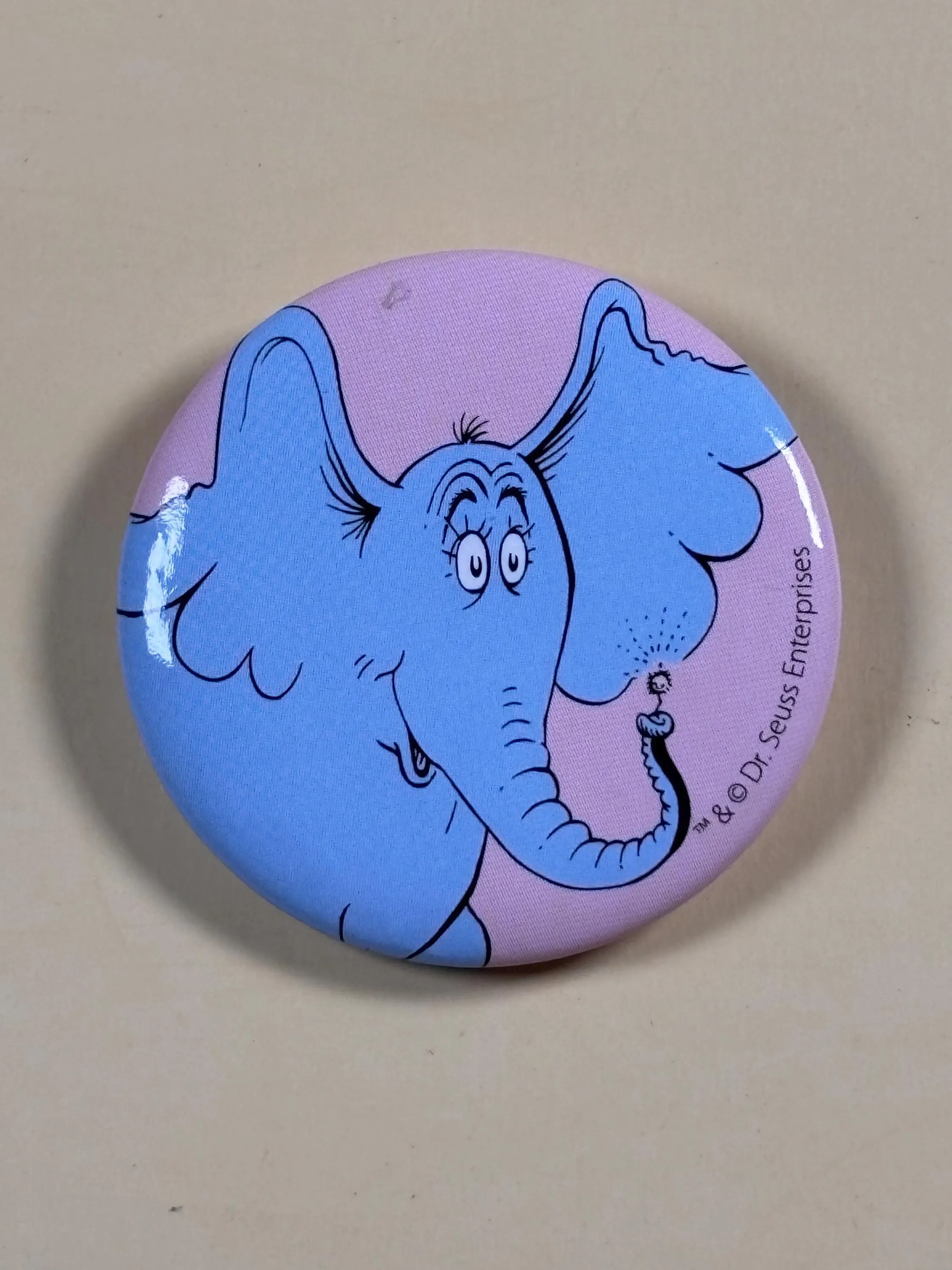 Dr. Seuss Horton Hears A Who Button Pin 1.5" Elephant Blue Vintage