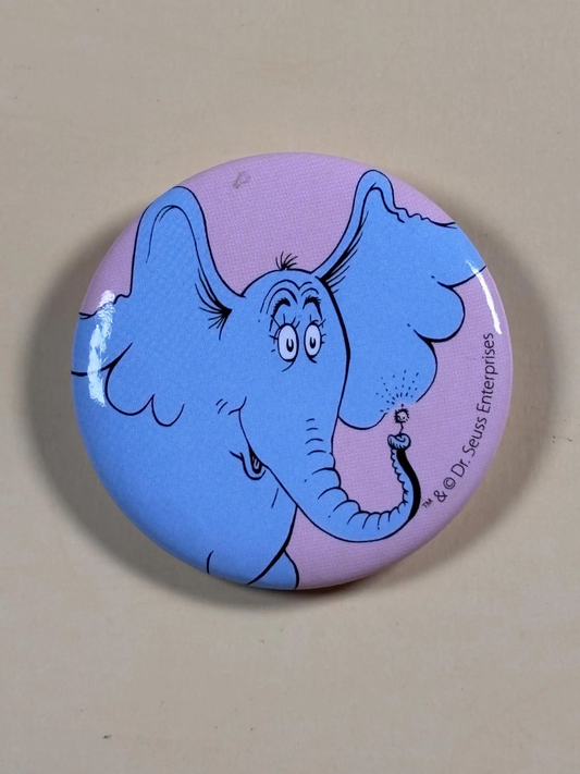 Dr. Seuss Horton Hears A Who Button Pin 1.5" Elephant Blue Vintage