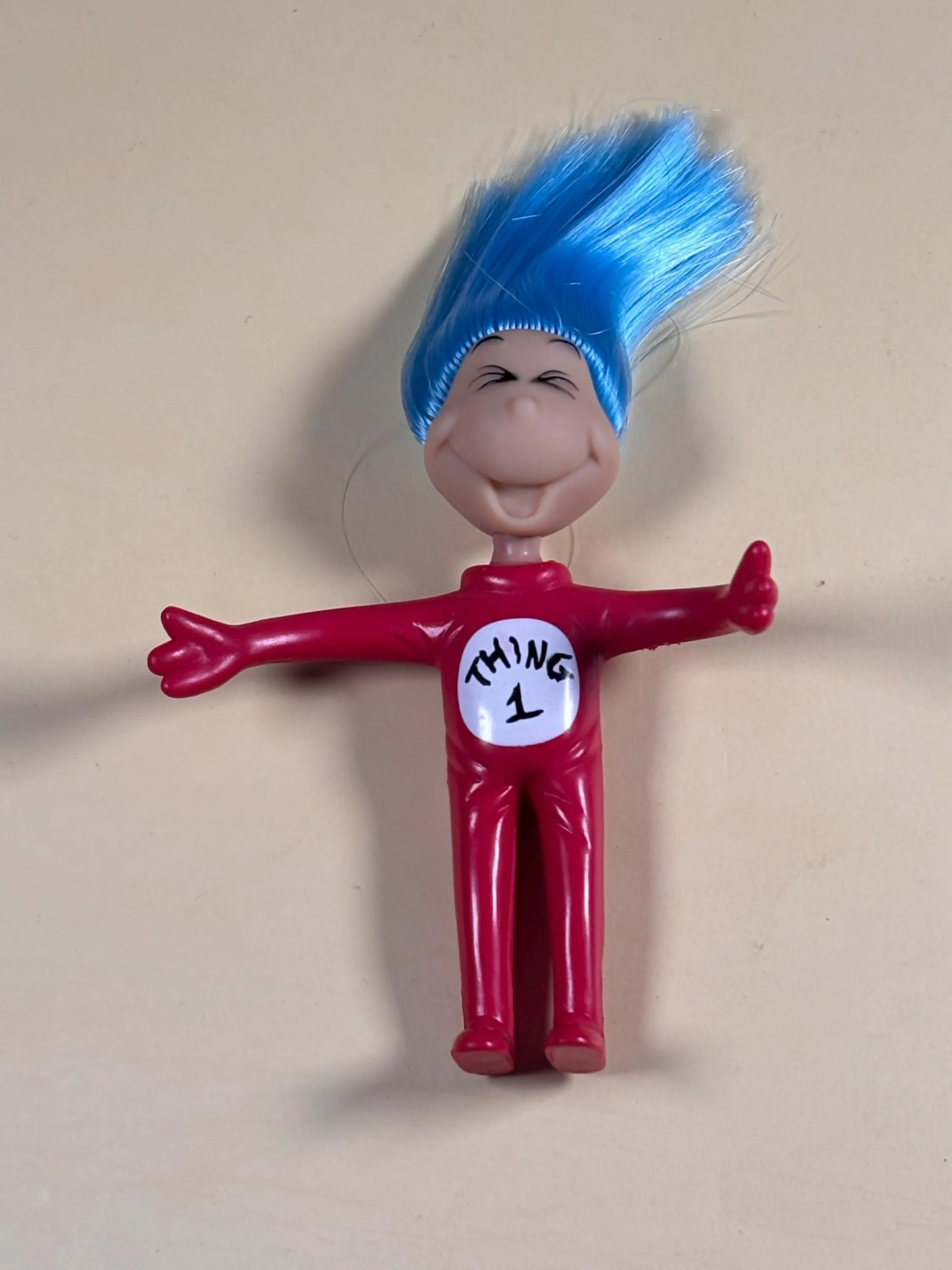 Lot of 2 Dr Suess Cat In The Hat Thing 1 & Thing 2 Bendy Posable Blue Hair 4”