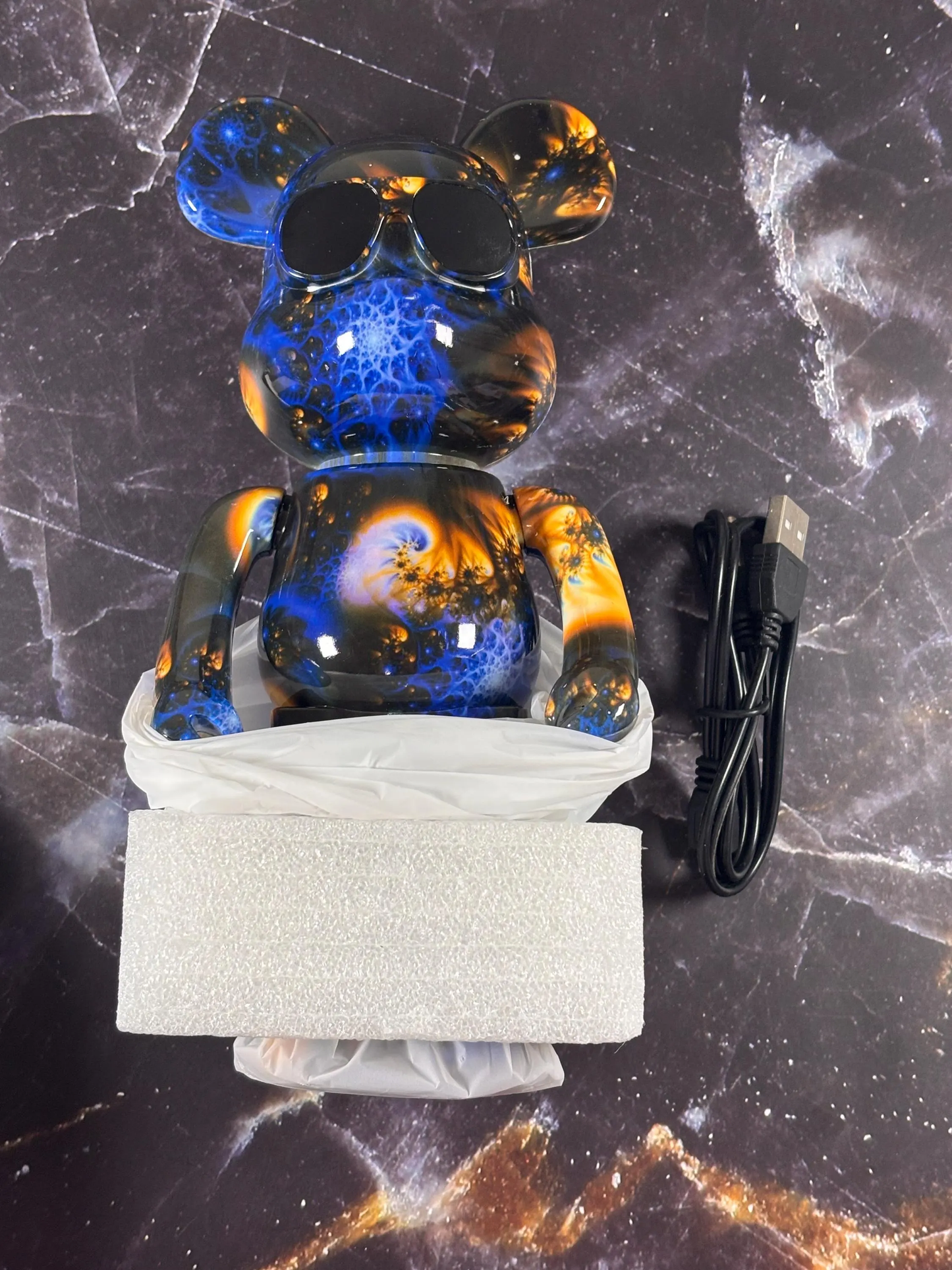 B5+ Wireless Bear Speaker Bluetooth Hi Def Phone Calls USB Charging 8" Tall Graffiti Blue Black New